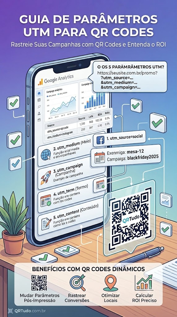 Guia de parâmetros UTM para QR Codes: versão nacional com os 5 parâmetros UTM, exemplos práticos para campanhas brasileiras e integração com Google Analytics
