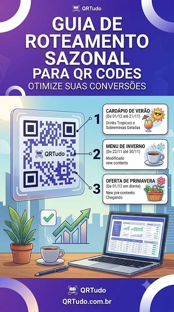 Roteamento sazonal para QR Codes: cardápio de verão, menu de inverno e oferta de primavera alternando automaticamente com um único código QRTudo
